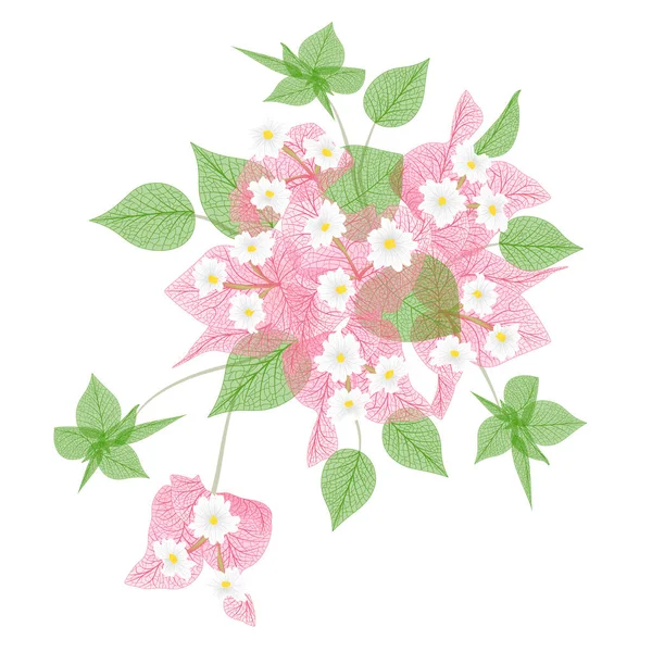 花と葉の美しい花柄ベクトルイラスト — ストックベクタ