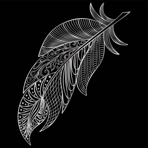 Black Feather Gray Background Vector Illustration — ストックベクタ