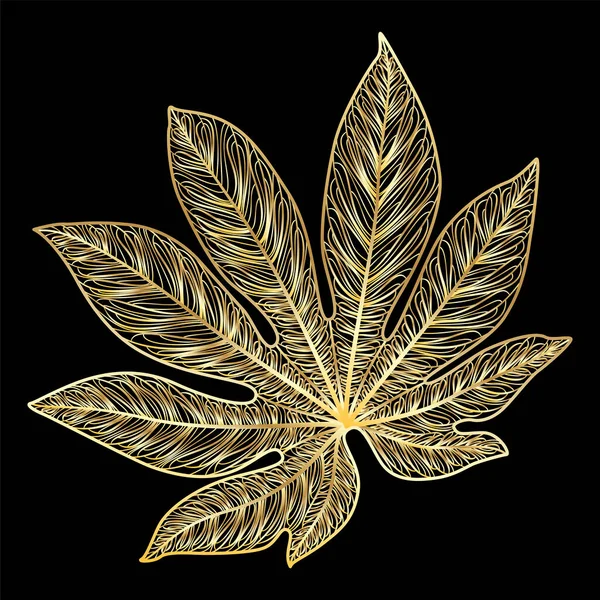 Vector Illustration Gold Black Pattern Beautiful Golden Leaf Dark Background — Stockvector