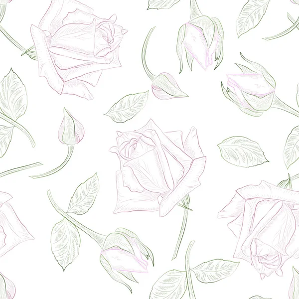 バラと葉のシームレスなパターン — ストックベクタ