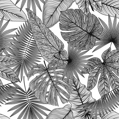 Tropikal yapraklarla kusursuz desen. Vektör illüstrasyonu.