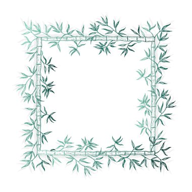 Yapraklı, dallı ve dallı suluboya çerçeve. vektör illüstrasyonu