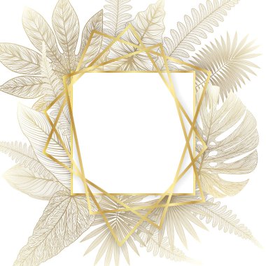 watercolor floral frame with leaves and feathers. vector illustration