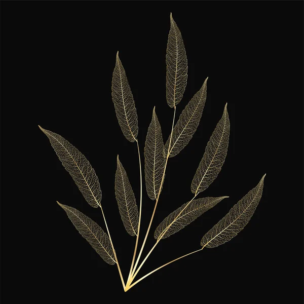 Векторная Иллюстрация Золотого Черного Фона Листьями — стоковый вектор