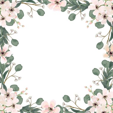 Çiçek ve yapraklı bir çerçevenin vektör çizimi