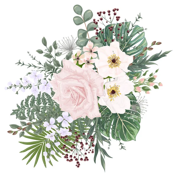 Akvarell Virág Minta Virágok Levelek Ágak Bimbók Növények Virág Botanikai — Stock Vector