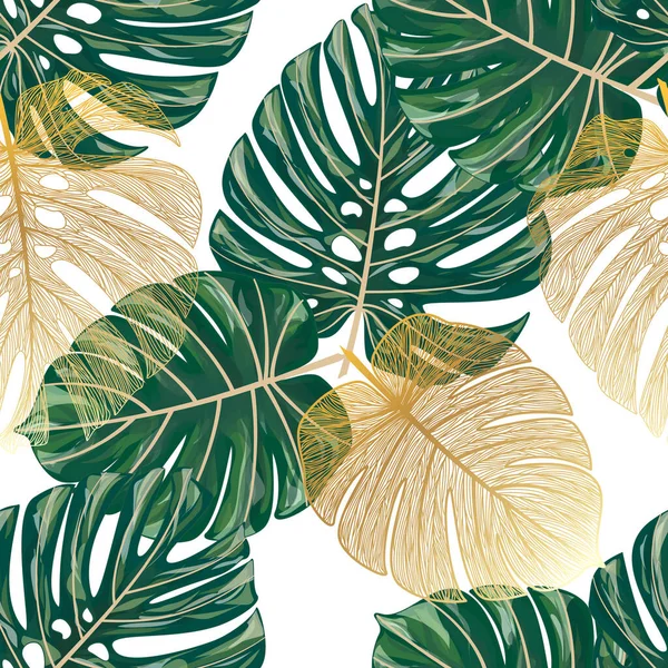 Folhas Tropicais Sem Costura Padrão Ilustração Vetorial —  Vetores de Stock