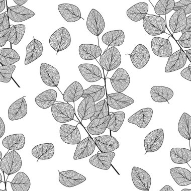 Yapraklı kusursuz desen. siyah ve beyaz.
