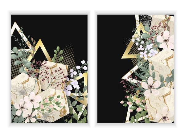 Conjunto Cartões Aquarela Com Flores Folhas Lírios Outros Elementos — Vetor de Stock