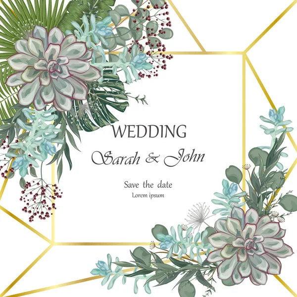 Carte Invitation Mariage Avec Fleurs Feuilles Illustration Vectorielle — Image vectorielle