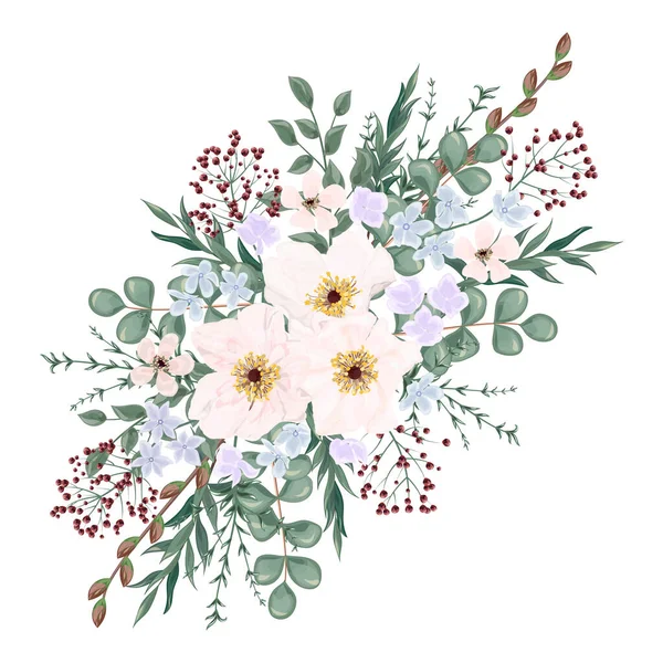 Ακουαρέλα Άνοιξη Εικονογράφηση Όμορφα Λουλούδια Και Κλαδιά — Διανυσματικό Αρχείο