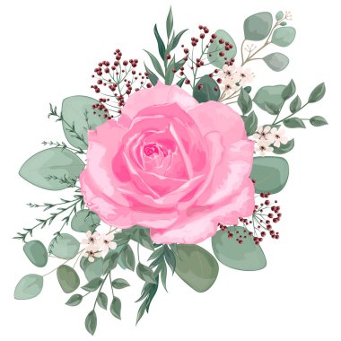 Gül ve yapraklı güzel çiçek deseni. vektör illüstrasyonu