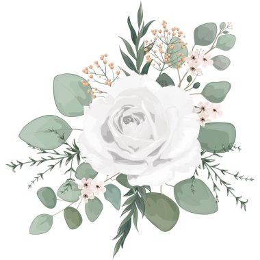 Çiçek desenli suluboya güller ve yapraklar. el çizimi resimleme.