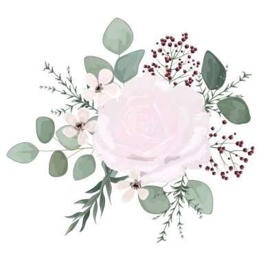 Çiçek desenli suluboya güller ve yapraklar. el çizimi resimleme.