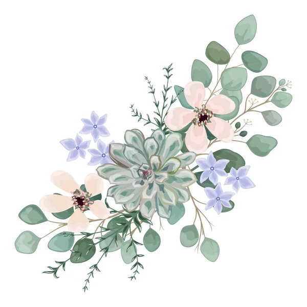 Watercolor Floral Pattern Flowers Leaves Branches Buds Berries Plants Botanical — Vettoriale Stock
