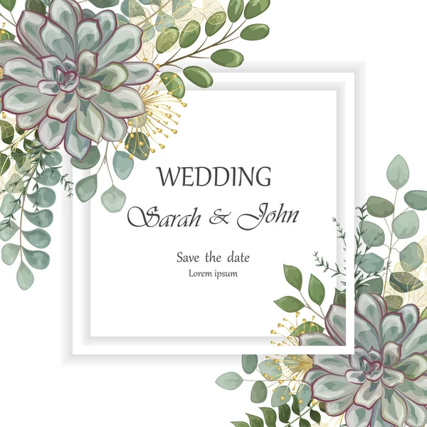 Einladungskarte Zur Hochzeit Mit Floralen Elementen Vektorillustration — Stockvektor