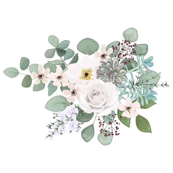 Gyönyörű Virágos Minta Akvarell Virágok Levelek Vektor Illusztráció — Stock Vector