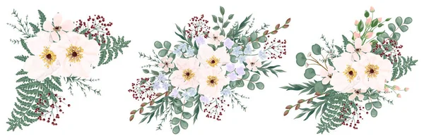 Set Watercolor Floral Elements Hand Drawn Illustration —  Vetores de Stock