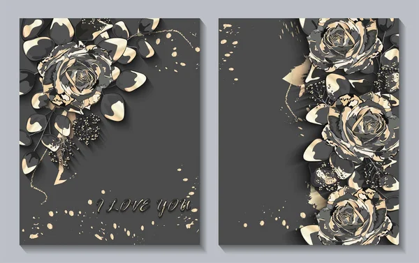 Esküvői Meghívó Virágokkal Levelekkel Vektor Illusztráció — Stock Vector