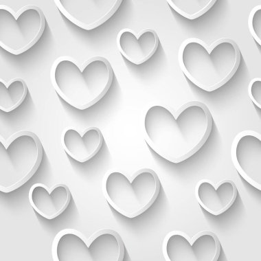 Gri arka planda beyaz kağıt kalpler. Sevgililer Günü. vektör illüstrasyonu