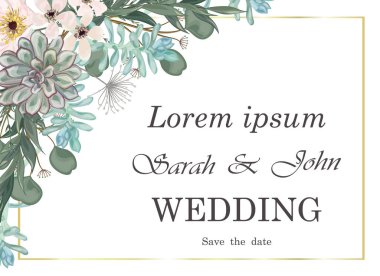 Çiçekli düğün davetiyesi. vektör illüstrasyonu