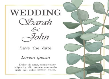 Çiçekli ve yapraklı düğün davetiyesi