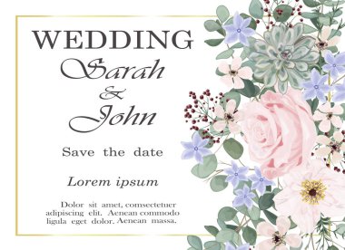 Çiçekli ve yapraklı düğün davetiyesi