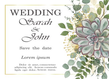Çiçekli düğün davetiyesi. vektör illüstrasyonu