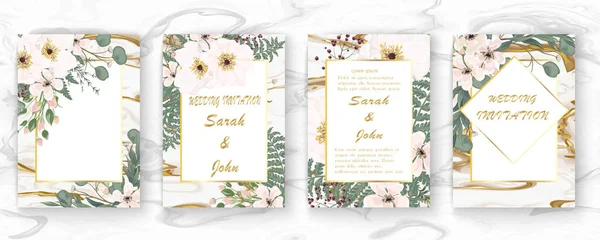 Πρόσκληση Γάμου Κάρτα Ακουαρέλα Floral Μοτίβο — Διανυσματικό Αρχείο