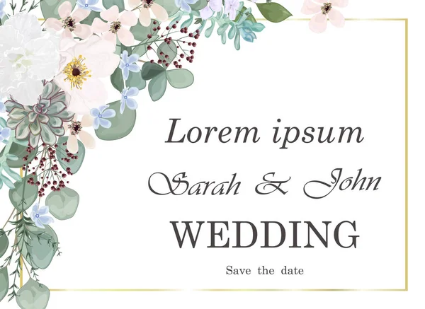 Çiçekli düğün davetiyesi. vektör illüstrasyonu