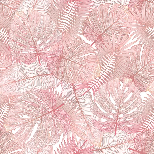Tropikal yapraklarla kusursuz desen. Vektör illüstrasyonu