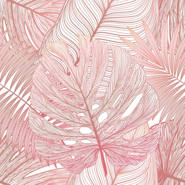 Tropikal yapraklarla kusursuz desen. Vektör illüstrasyonu