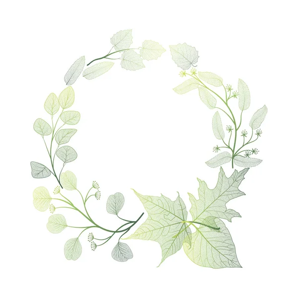 Illustrazione Vettoriale Una Corona Fiori Verdi Bianchi — Vettoriale Stock