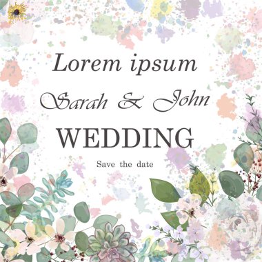 Çiçekli ve yapraklı düğün davetiyesi