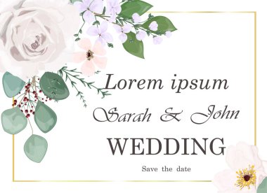 Çiçekli düğün davetiyesi. vektör illüstrasyonu