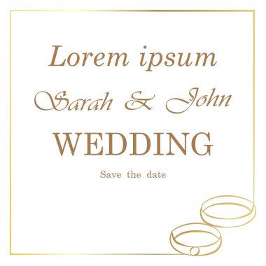 Altın yüzüklü düğün davetiyesi.