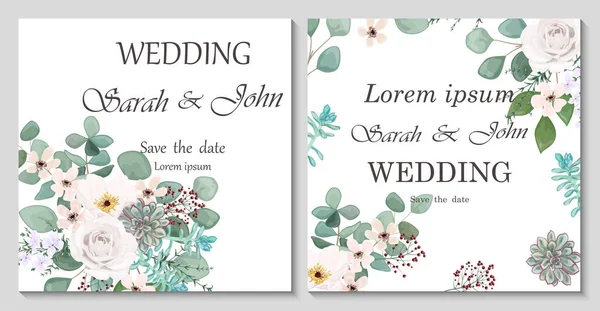 Hochzeitseinladungskarte Mit Blumenmuster Vektorillustration — Stockvektor