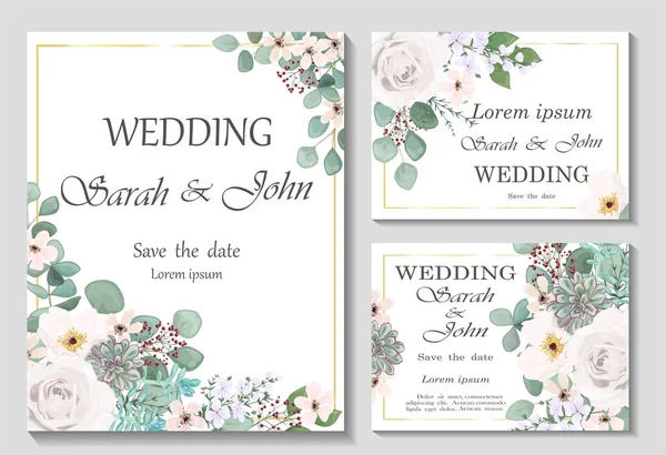 Einladungskarte Zur Hochzeit Mit Floralen Elementen Vektorillustration — Stockvektor