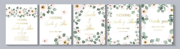 Set Vector Floral Cards Leaves Flowers — Vetor de Stock