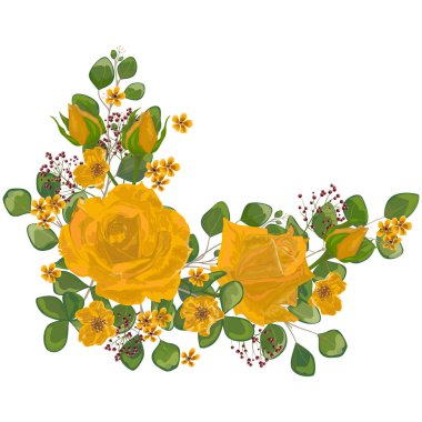 Çiçek ve yapraklı güzel çiçek deseni, vektör illüstrasyonu