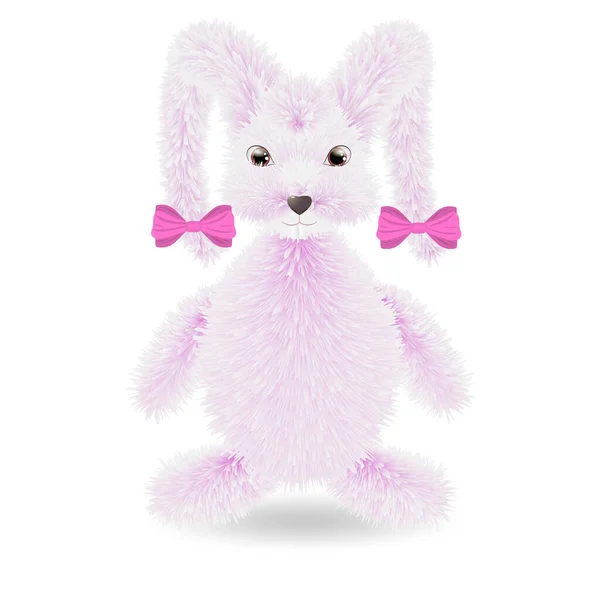 Cute Little Rabbit Pink Bow Ribbon — Stock Vector
