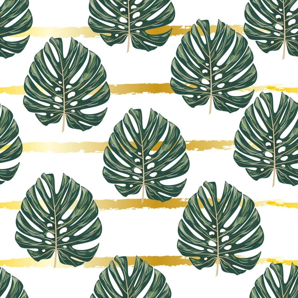 Watercolor Seamless Pattern Tropical Leaves Hand Drawn Illustration — Stock vektor