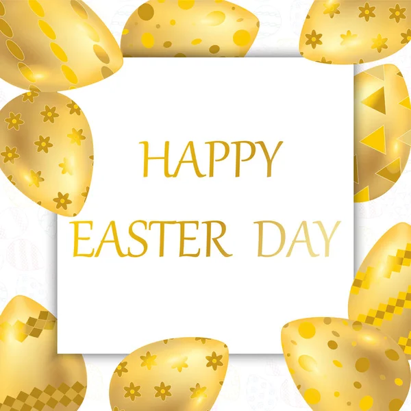 Happy Easter Greeting Card Golden Eggs Gold Ribbon Vector Illustration — Image vectorielle