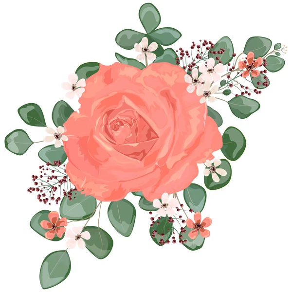 Mooi Bloemmotief Met Rozen Bladeren Vectorillustratie — Stockvector