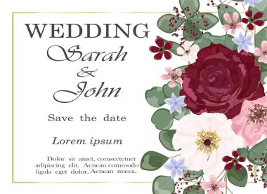 Çiçekli düğün davetiyesi. vektör illüstrasyonu