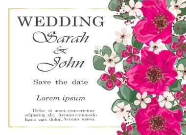 Çiçekli ve yapraklı düğün davetiyesi