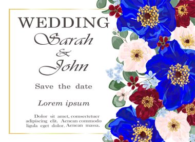 Vintage tarzı süslü çiçek kartı. Renkli çiçek öğeleri