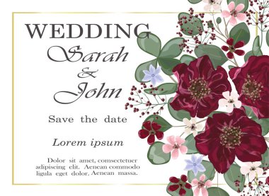 Çiçek çerçeveli davetiye kartı ve mesaj için yer. vektör illüstrasyonu