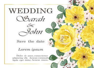 Çiçekli ve yapraklı düğün davetiyesi