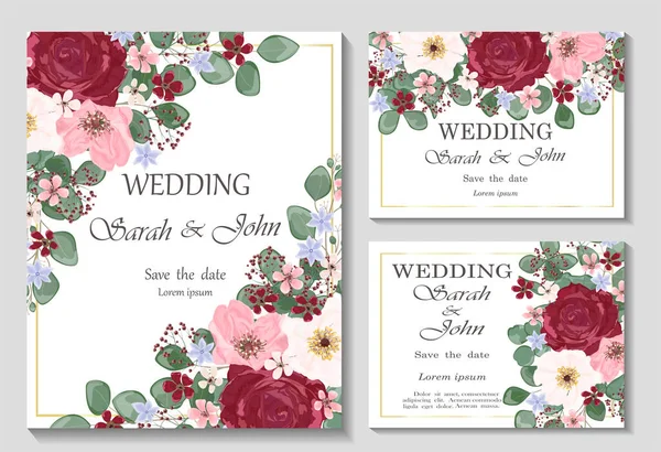 Einladungskarte Zur Hochzeit Mit Floralen Elementen — Stockvektor
